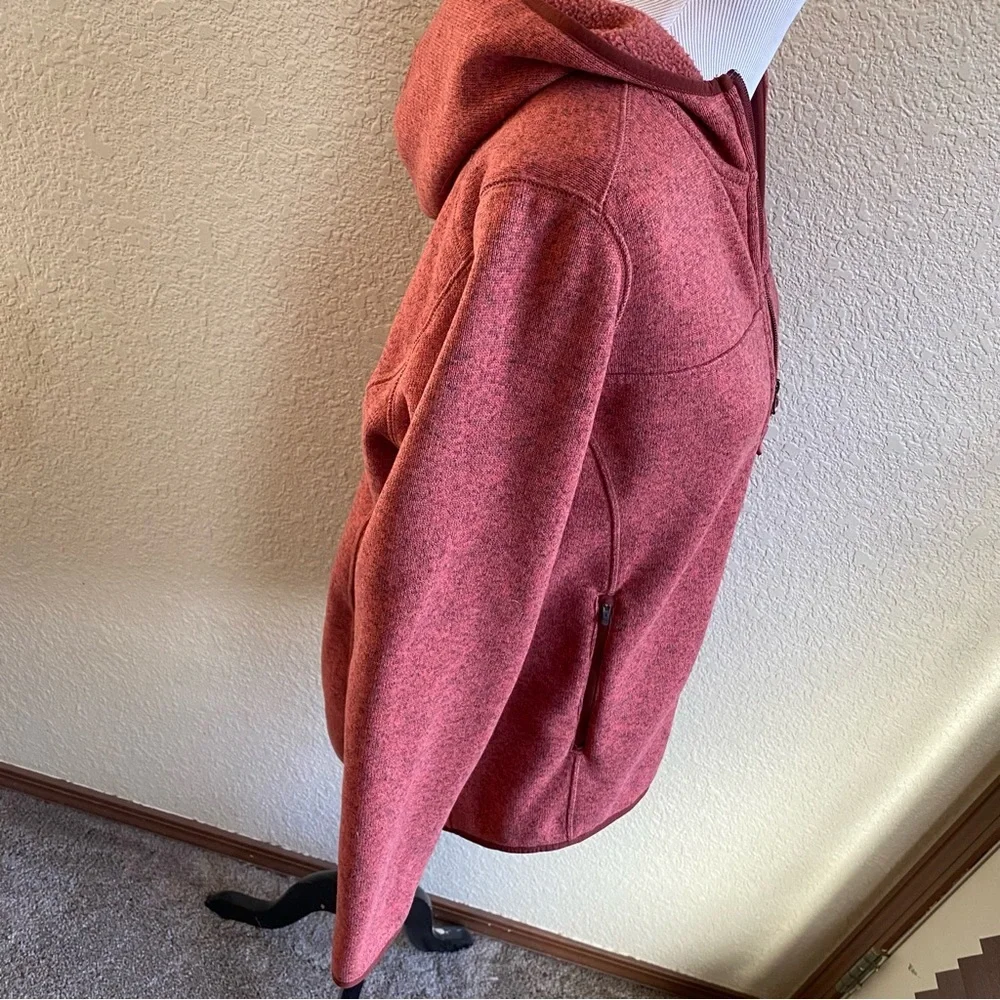 L.L.Bean Burnt Orange Hooded Jacket Full Zip Sweater Fleece Technical Knit: L
